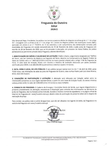 Edital 2026/2 - Hasta P&uacute;blica para aliena&ccedil;&atilde;o de Bem Im&oacute;vel (Edif&iacute;cio de Perre)