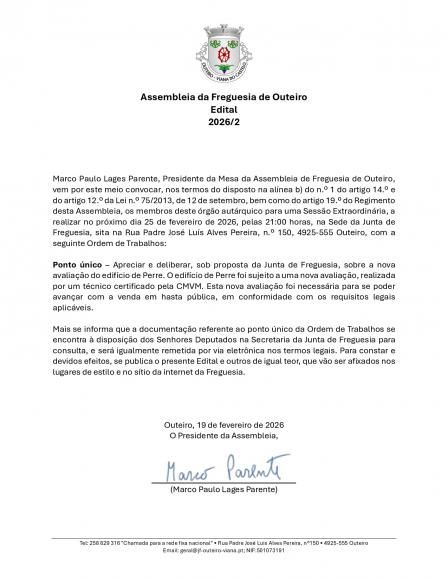 Edital 2026/2 - Convoca&ccedil;&atilde;o Assembleia Extraordin&aacute;ria